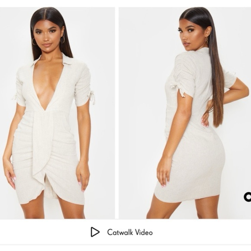 Plus Size PLT Cream Ruched Dress